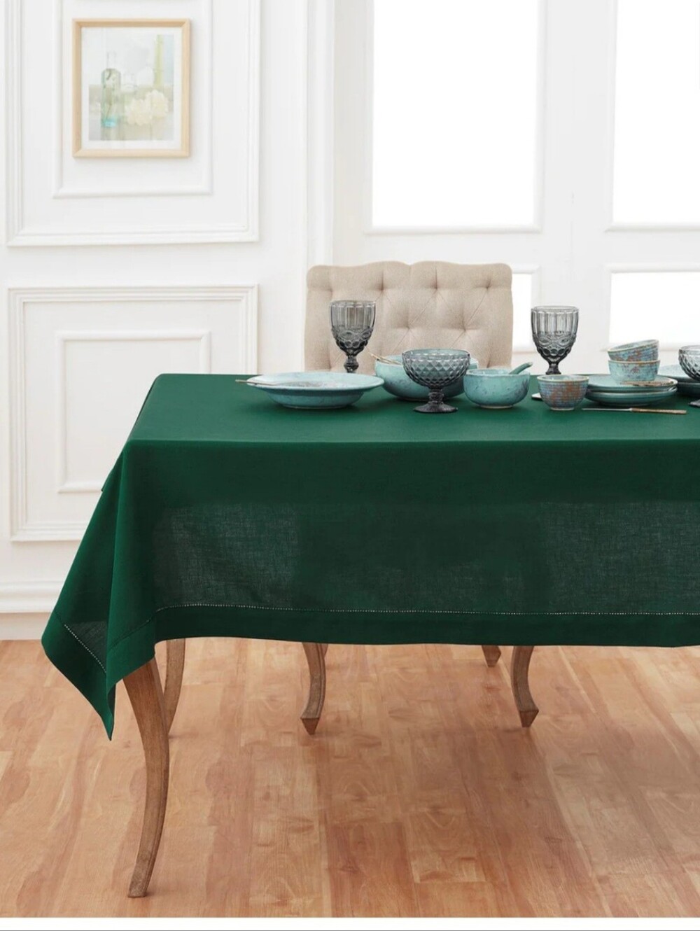 Solino Home Classic Hemstitch Rainforest Green Tablecloth - Home Dining NIB